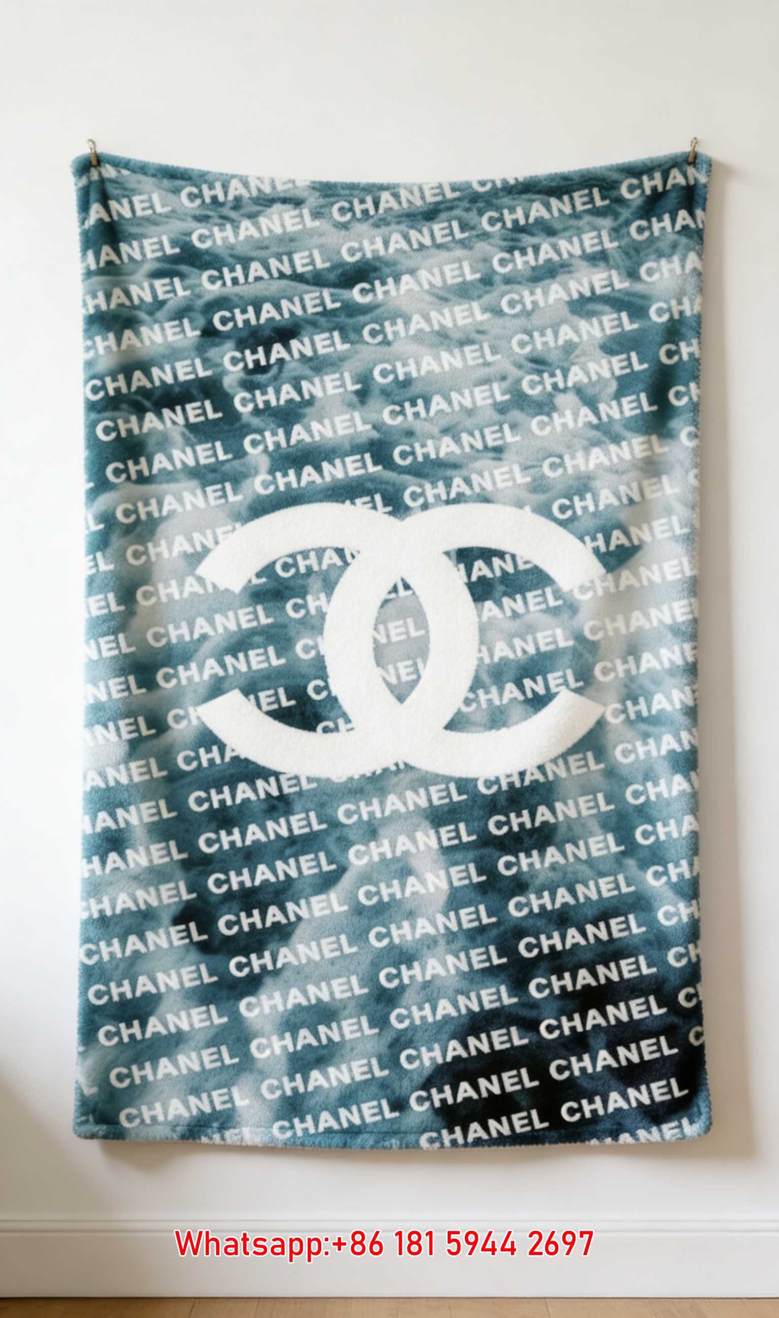 Chanel Teal Water Wave Monogram Flannel Throw Blanket IMG_7313